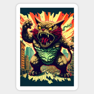 Giant Monster Cat attacking the city Sticker